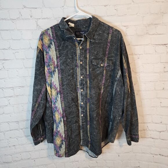 Men's John Blair Denim Black and Purple Button Down Shirt, Size XXL - Picture 1 of 4